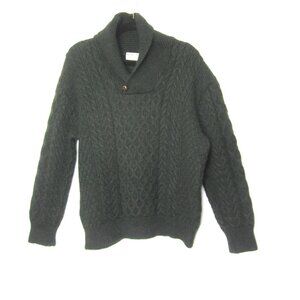 Blarney Woollen Mills Mens Size L Fisherman Shawl Collar Sweater Cable Knit